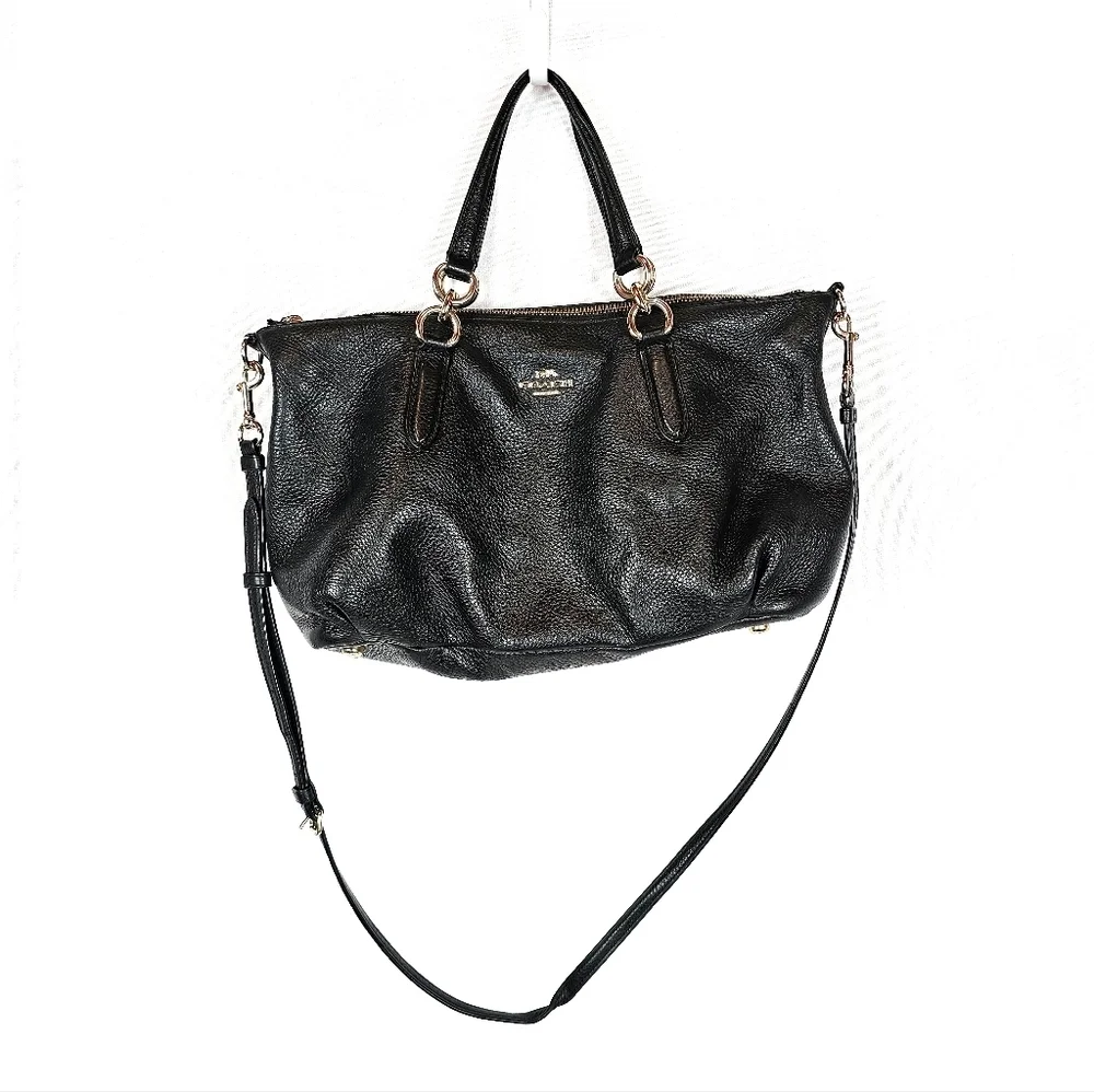 Coach Black Pebbled Leather Crossbody Tote with Gold Hardware - Picture 2 of 10